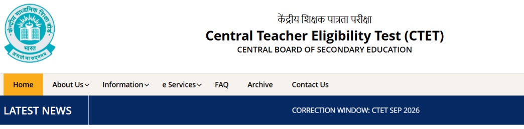 CBSE CTET Correction Window 2026 Opens at ctet.nic.in